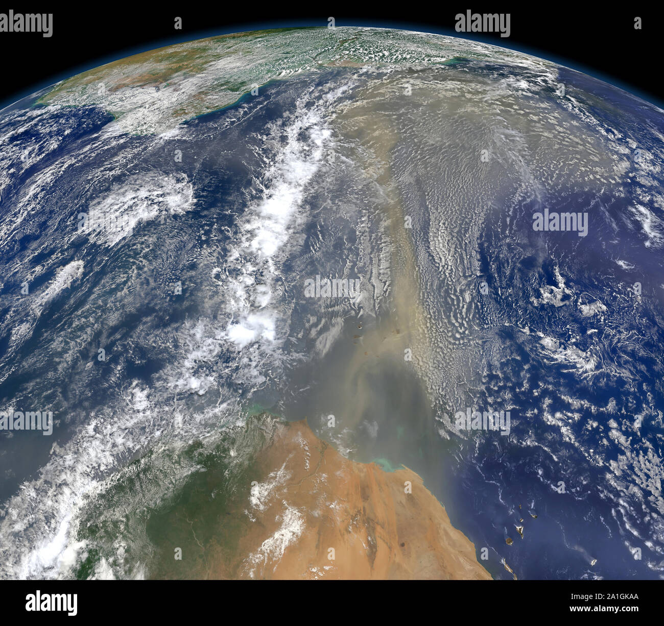 Saharan desert dust, stretching from West Africa to Southeastern USA. June, 2014, by NASA/DPA Stock Photo