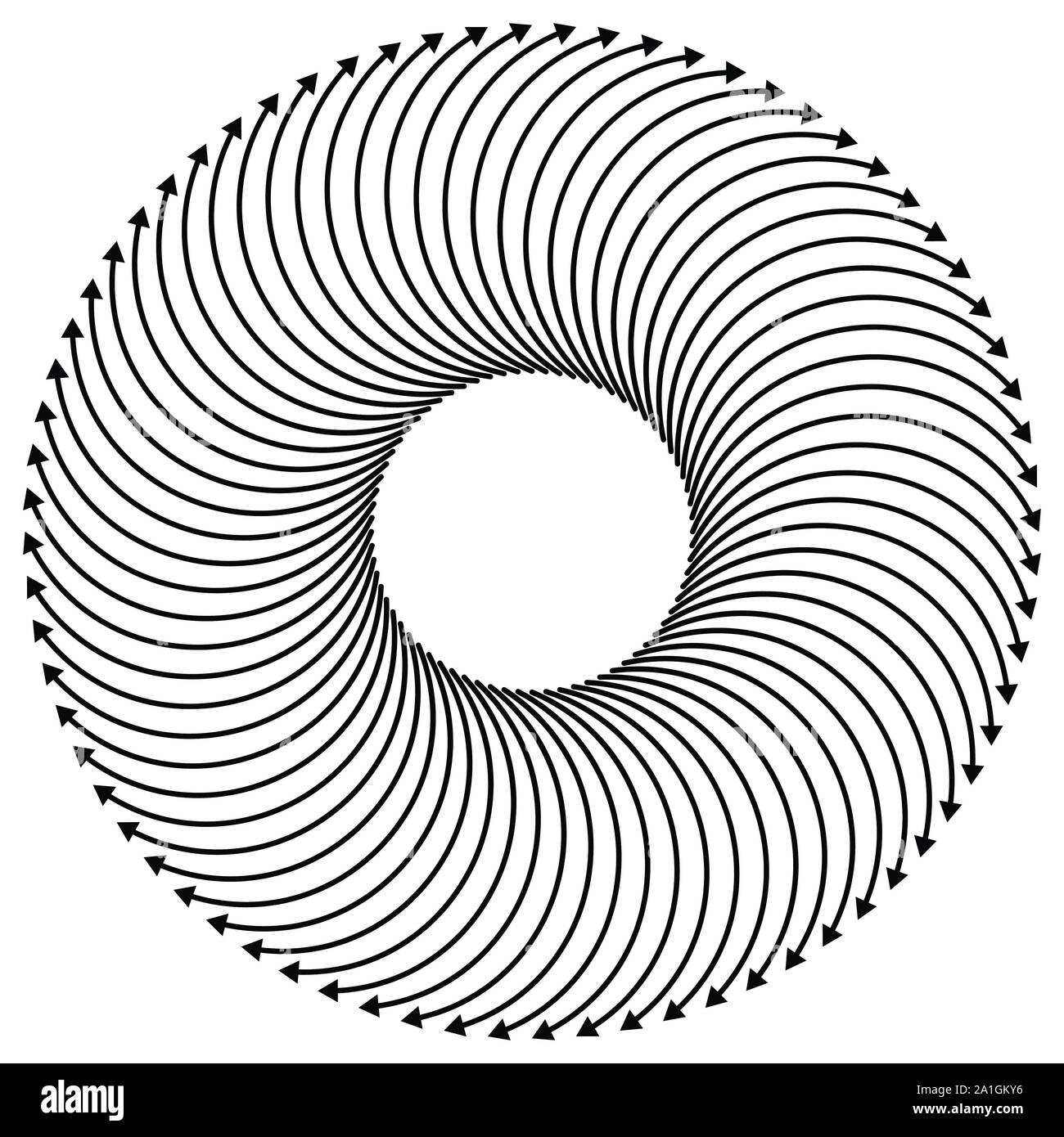 Curved circular arrow. Radial, concentric pointer for spin, orbit
