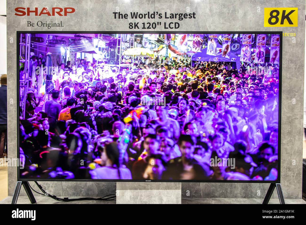 Berlin, Germany, Sep 2019, Sharp Pininfarina 8k Smart LED 120inch TV on display, Sharp exhibition pavilion showroom, Global Innovations Show IFA 2019 Stock Photo