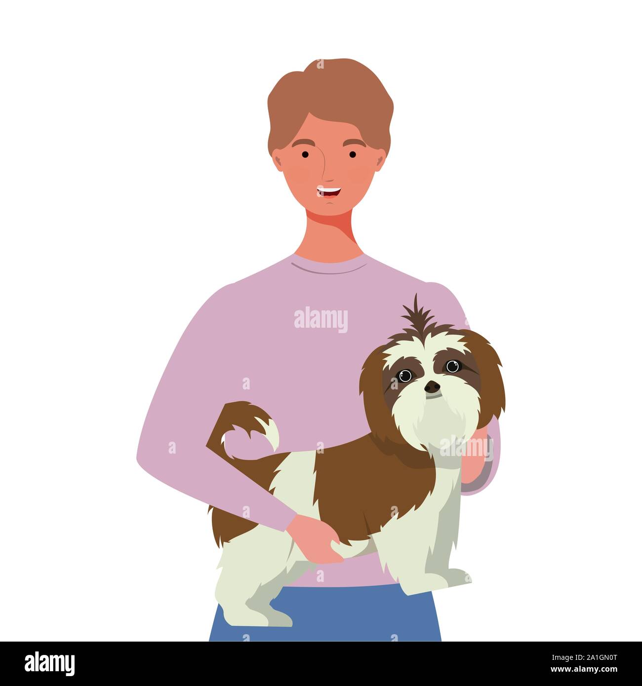 young man lifting cute dog mascot characters Stock Vector Image & Art ...