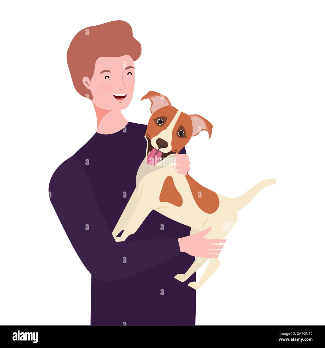 young man lifting cute dog mascot characters Stock Vector Image & Art ...