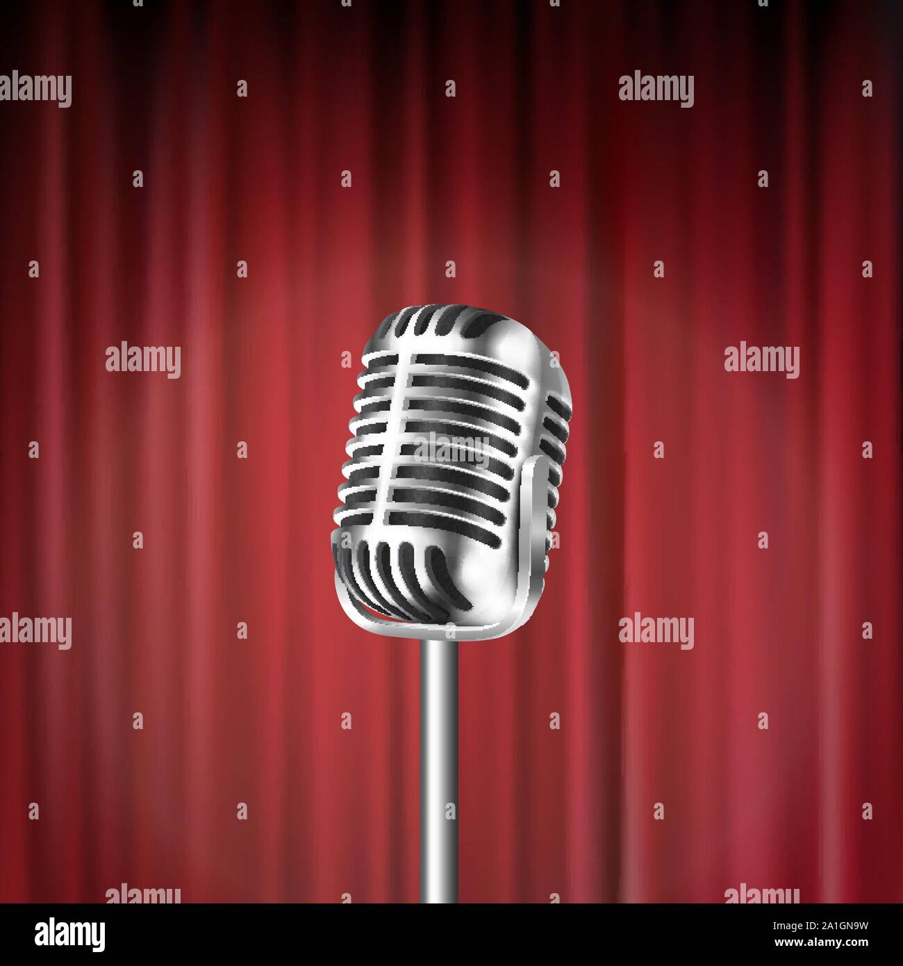 Vector 3d Realistic Steel Silver Retro Concert Vocal Stage Microphone