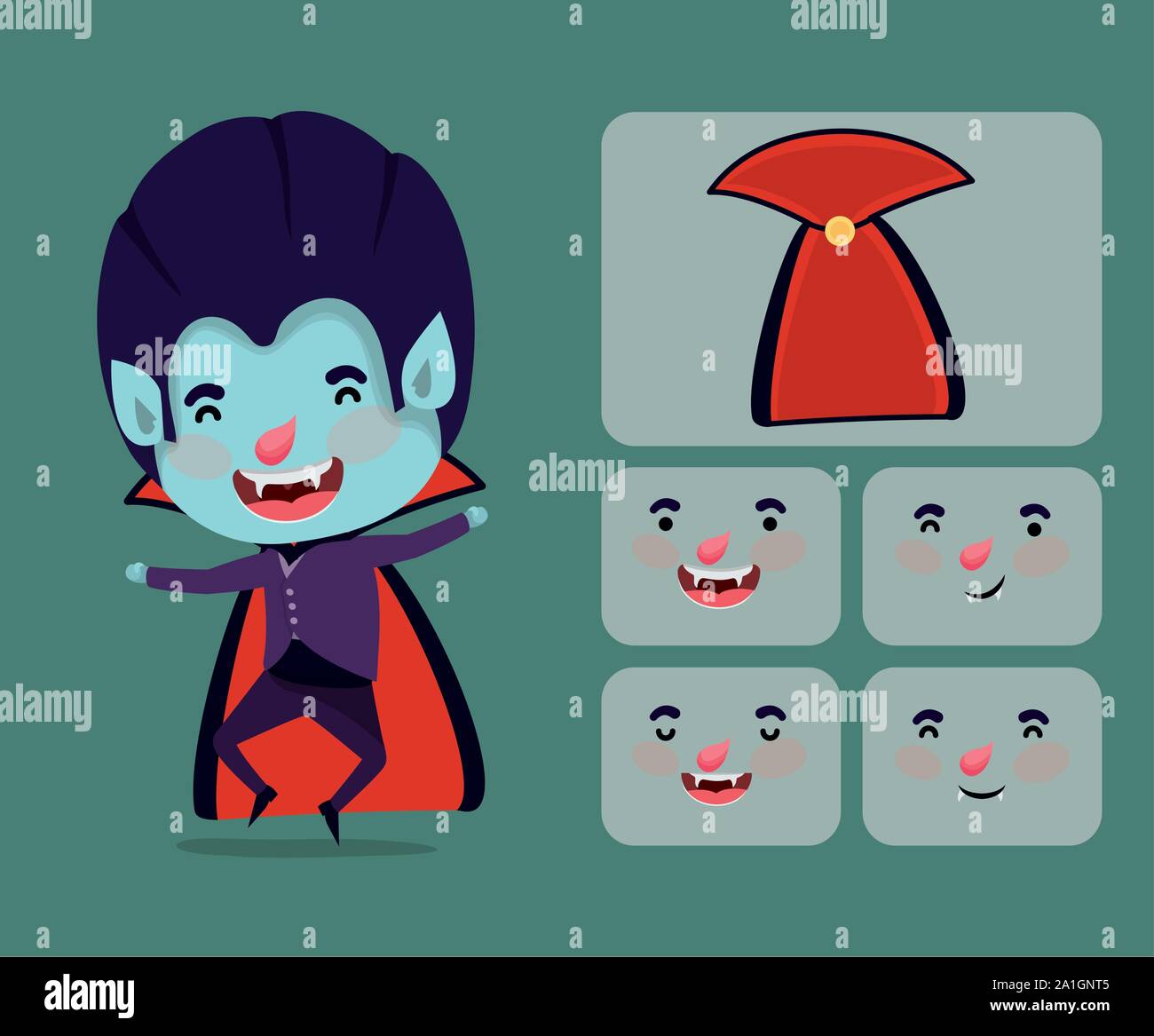 cute little boy with dracula costume and set icons Stock Vector Image ...