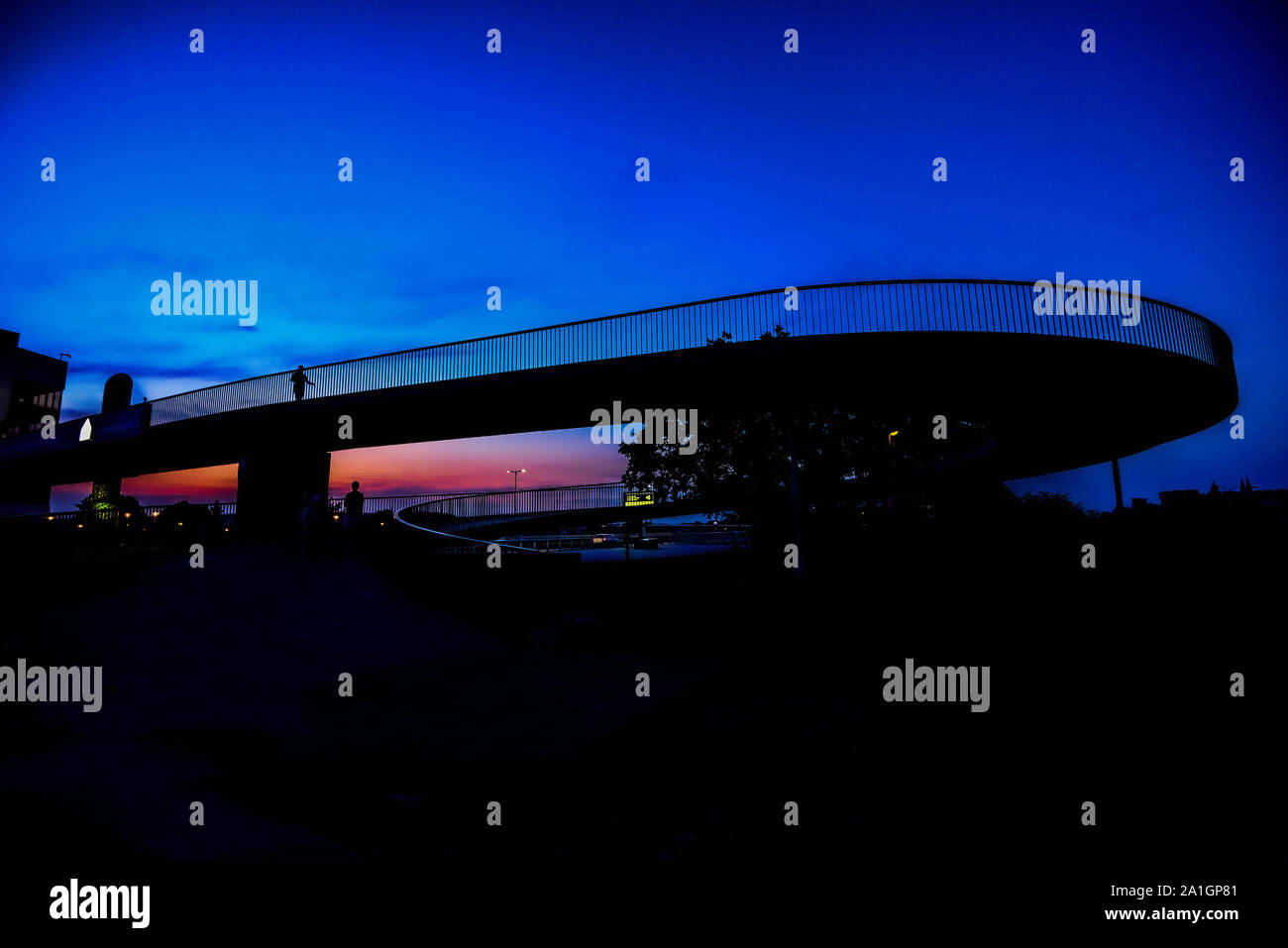 Bridge and sunset in Prague Stock Photo