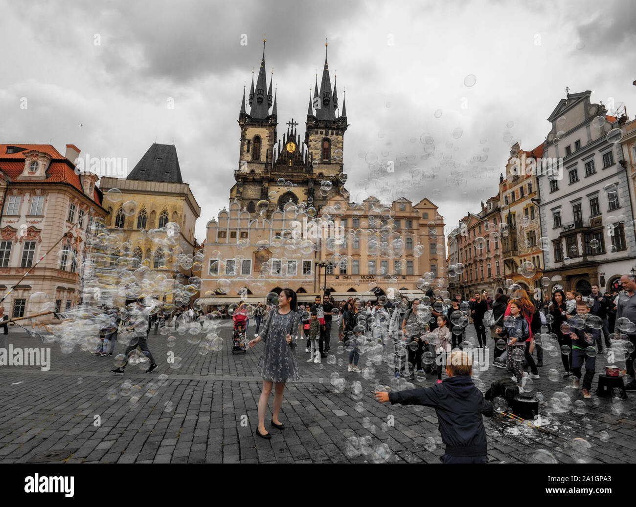 Bubbles in the air at Praha Stock Photo