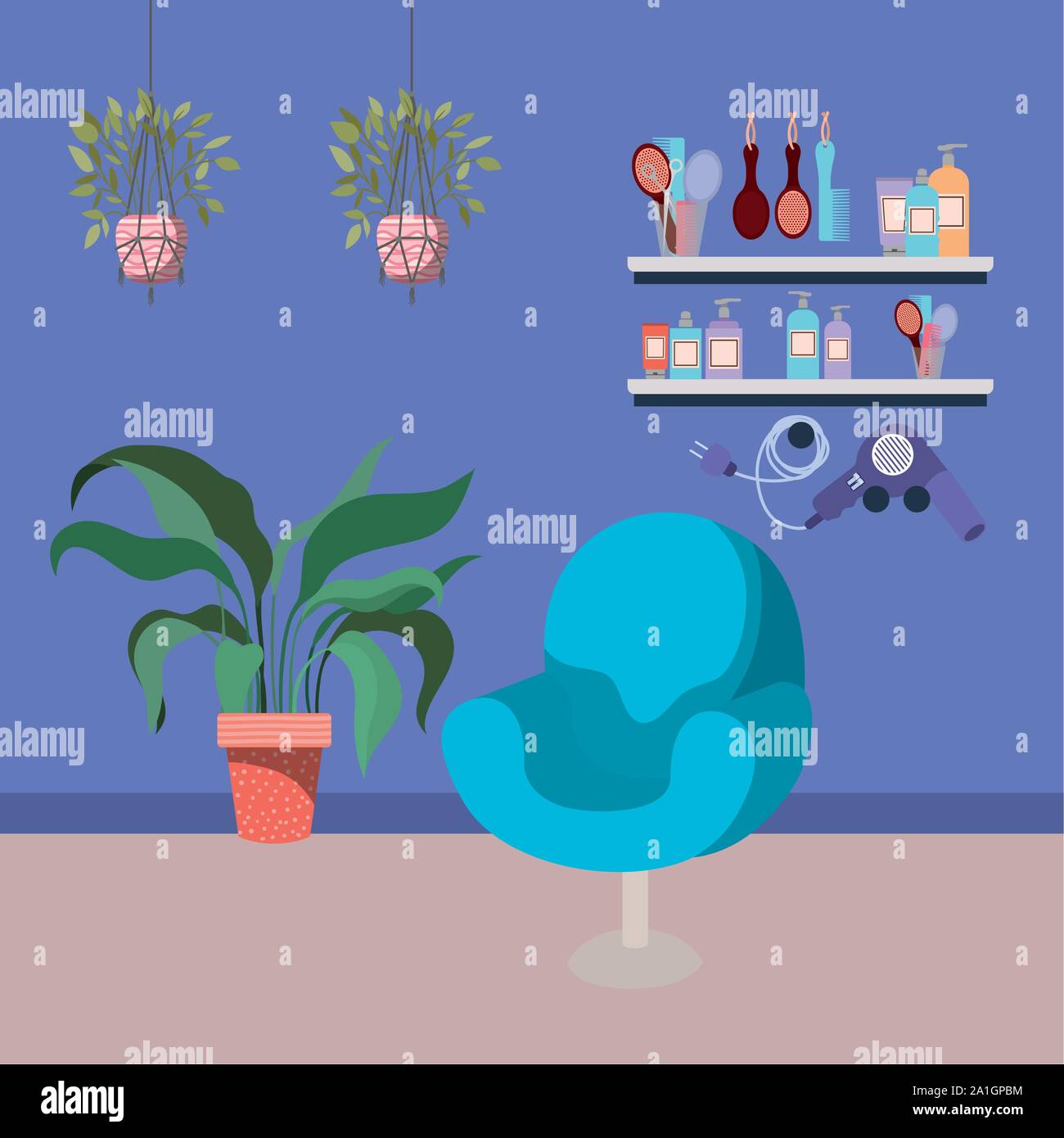 beauty salon workplace with chair scene Stock Vector