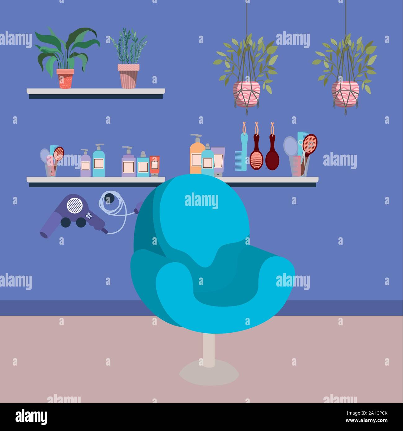 beauty salon workplace with chair scene Stock Vector