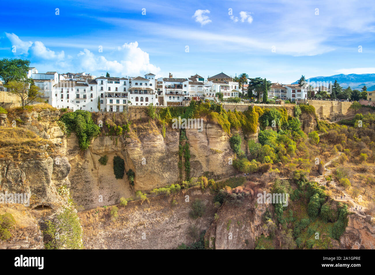 Famous Ronda restaurants and colonial houses overlooking the scenic