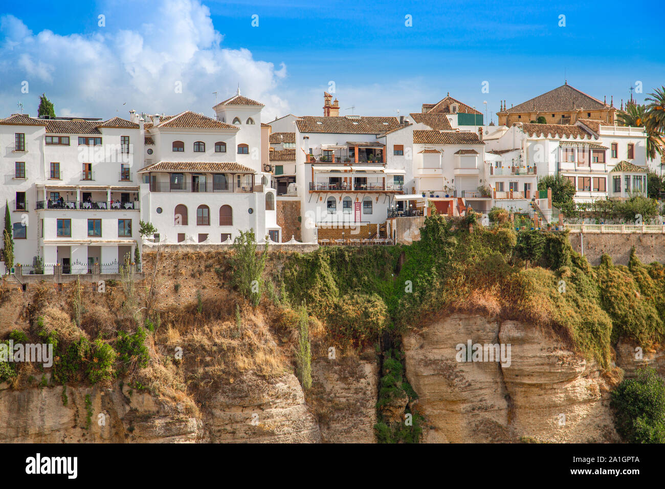 George In Ronda Spain Ronda, Spain-September 12, 2019: Famous Ronda restaurants and colonial ...