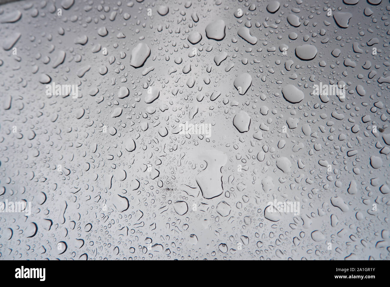 Water droplets stick on the glass surface. Stock Photo
