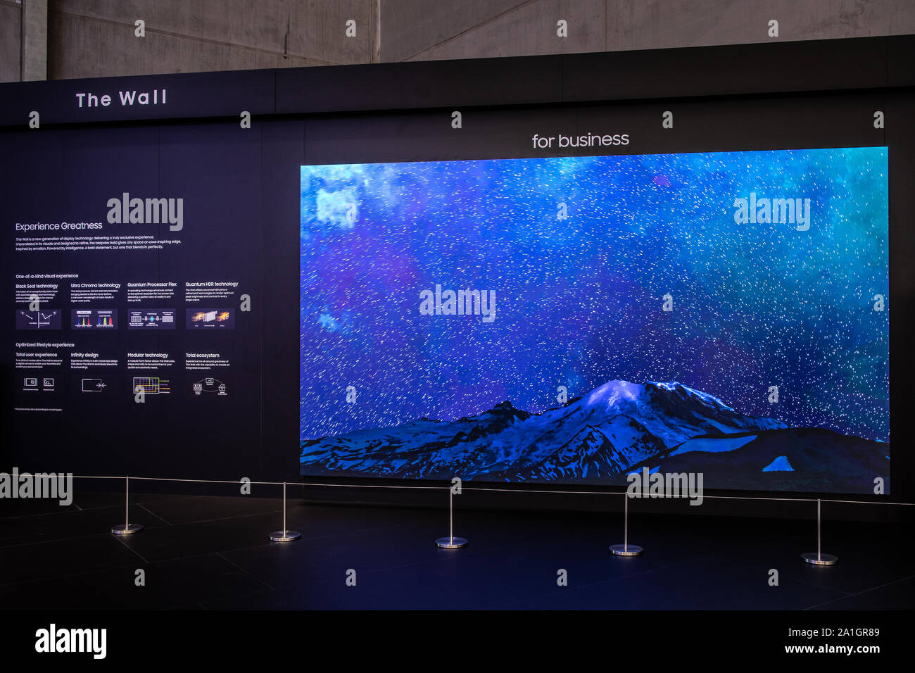 Berlin, Germany, Sep 2019 Samsung QLED 8K THE WALL FOR BUSINESS HDR Smart TV  on display, Samsung exhibition showroom, Global Innovations Show IFA 2019  Stock Photo - Alamy