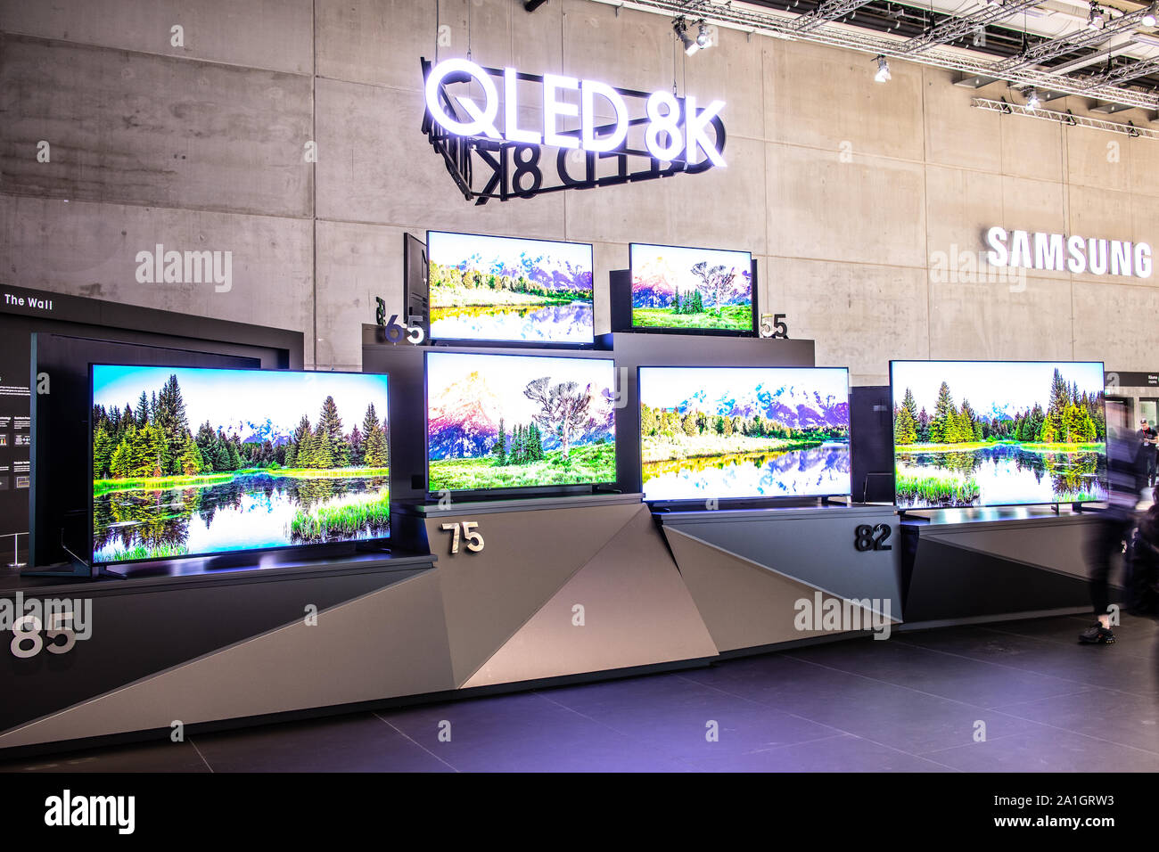 Berlin, Germany, Sep 2019, Samsung QLED 8K HDR Smart TV on display, Samsung  exhibition showroom, stand at Global Innovations Show IFA 2019 Stock Photo  - Alamy