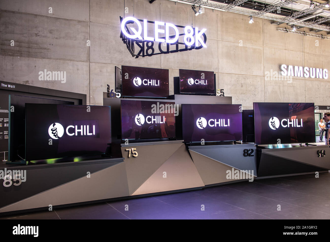 Berlin, Germany, Sep 2019, Samsung QLED 8K HDR Smart TV on display, Samsung  exhibition showroom, stand at Global Innovations Show IFA 2019 Stock Photo  - Alamy