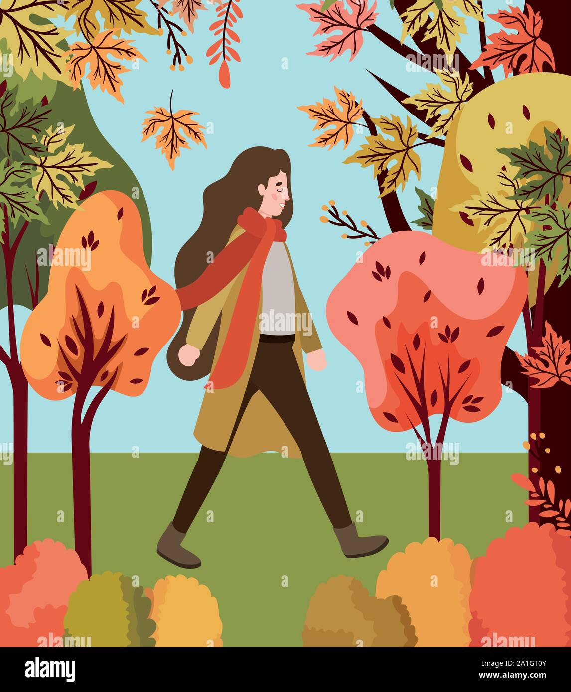 woman walking with autumn suit in the park Stock Vector Image & Art - Alamy