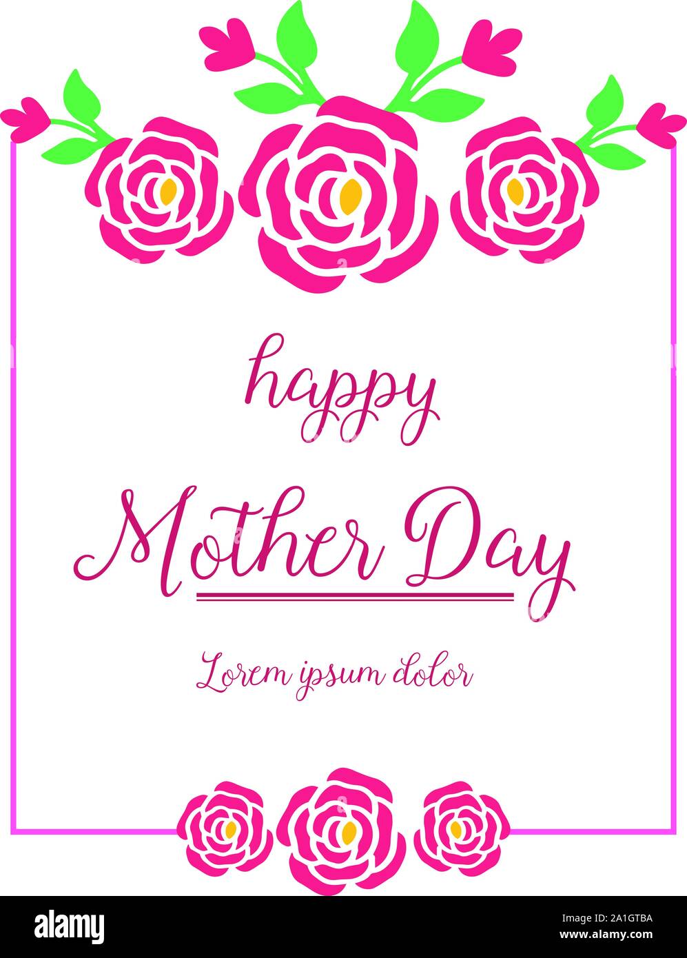 Lettering of mother day with elegant pink rose flower frame. Vector ...