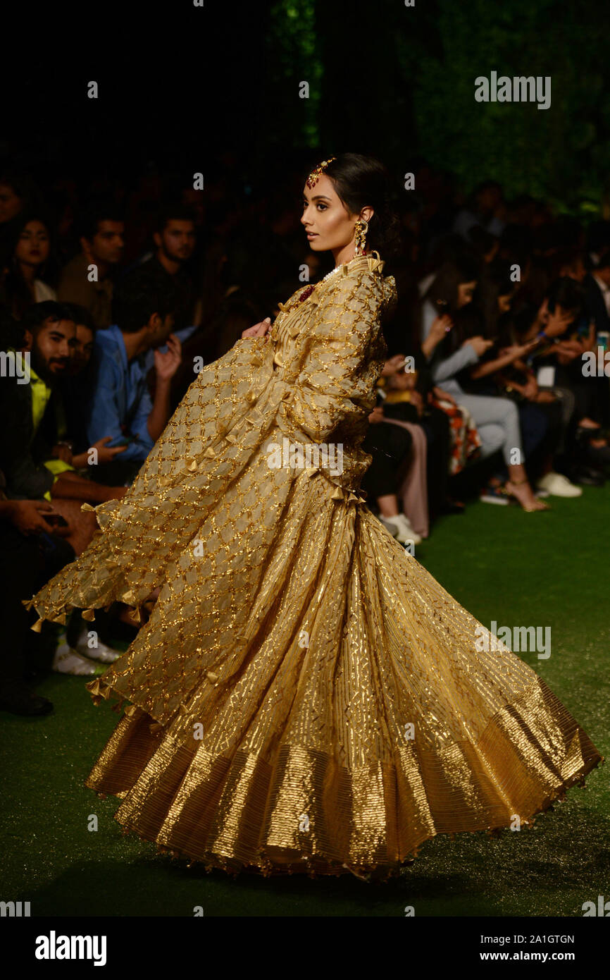 Lahore Pakistan. 26th Sep 2019. Pakistani models walks on ramp and presenting creations of Pakistani famous designer Hussain Rehan Subia Zainab Nida Azwer Urwah Ali Mehak Yaqoob Elaha Ahmed Abbas Jamm...