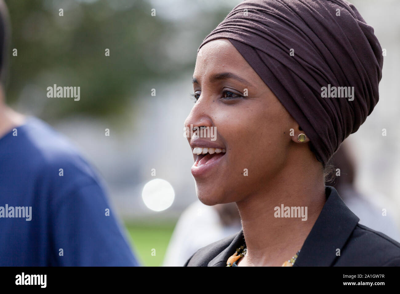 Sept. 26th, 2019, Washington, DC:  US Congresswoman Ilhan Omar (D-MN), Congresswoman Barbara Lee (D-CA), and Congressman Al Green (D-TX), speak at an 'Impeach Trump' rally, hosted by Progressive Democrats of America, in front of the US Capitol. Stock Photo