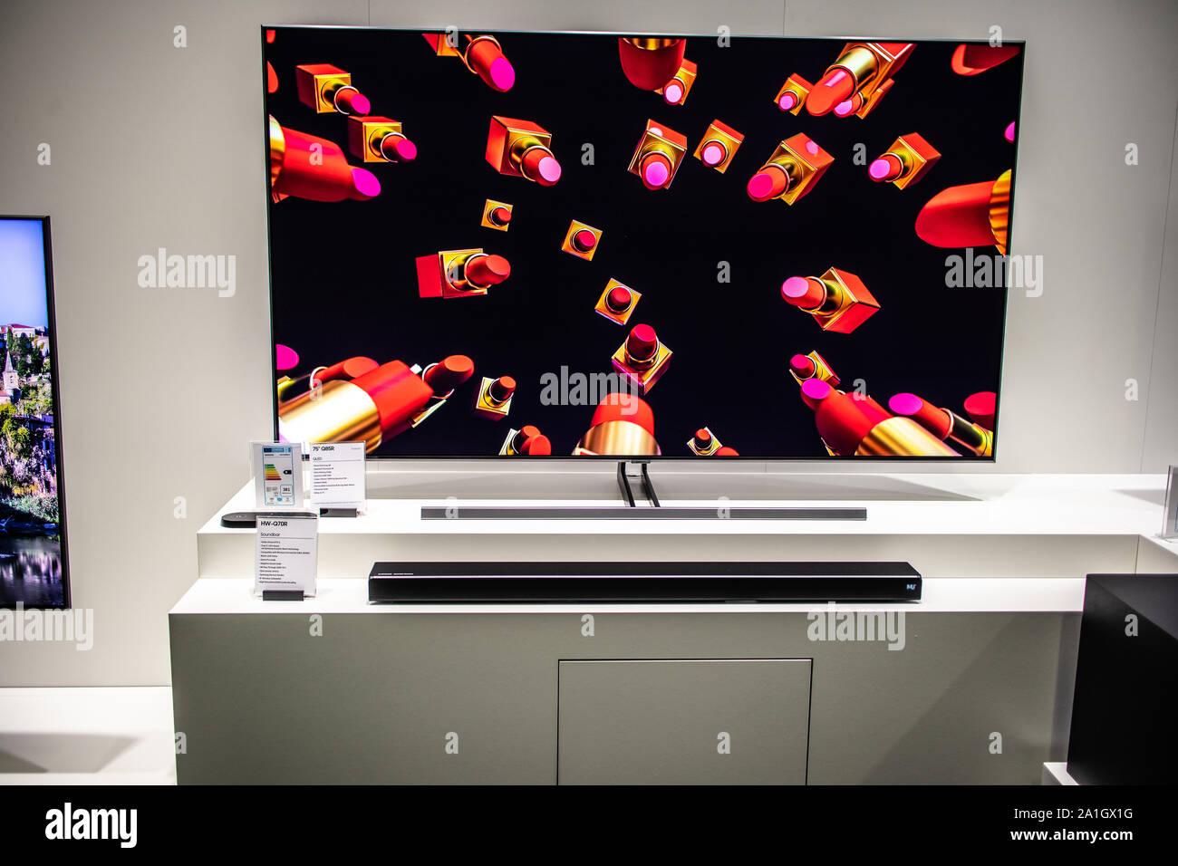Berlin, Germany, Sep 2019 Samsung QLED 4K HDR Smart TV on display, Samsung  exhibition showroom, Global Innovations Show IFA 2019 Stock Photo - Alamy
