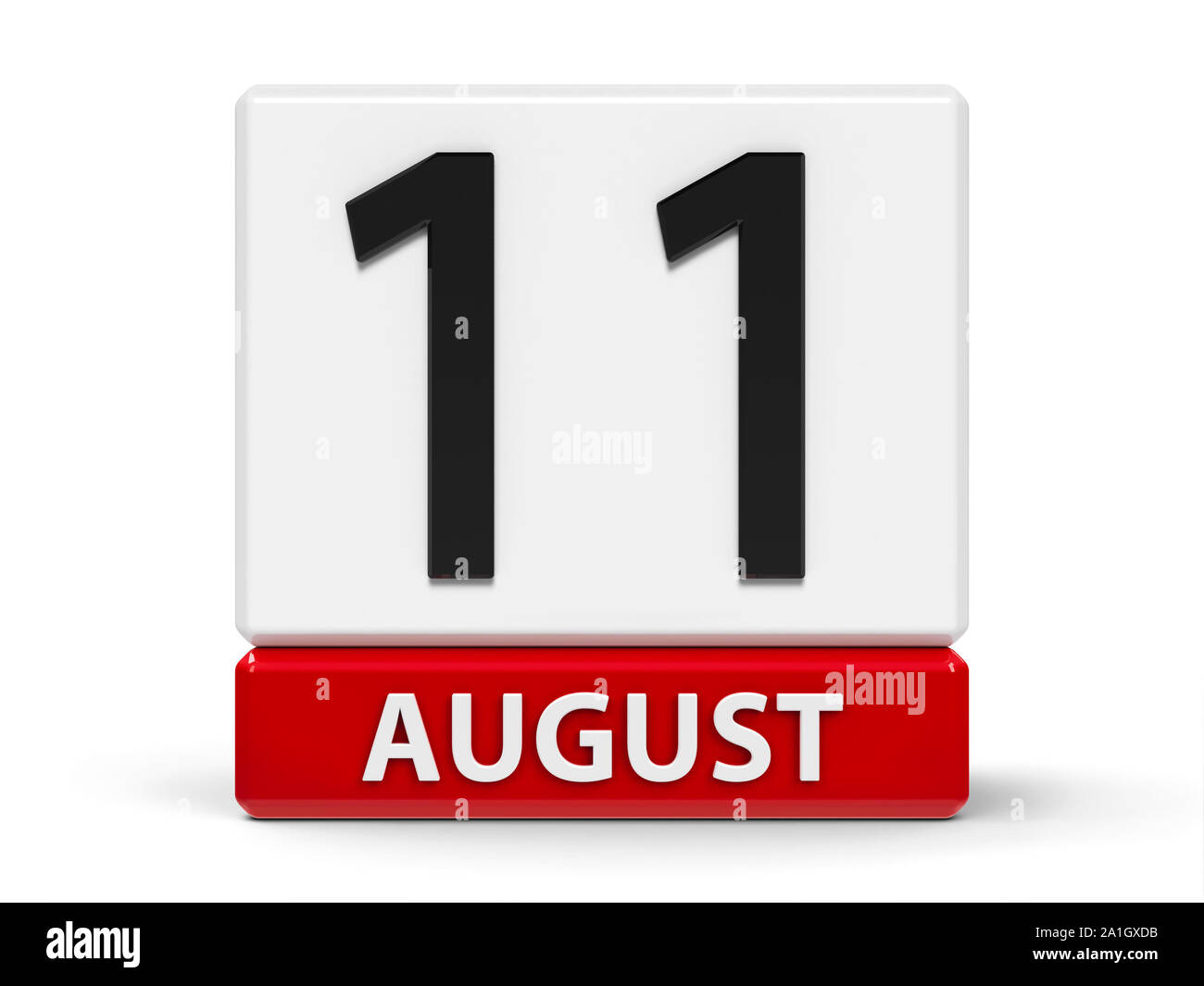 Red and white calendar icon from cubes - The Eleventh of August - on a white table, three-dimensional rendering, 3D illustration Stock Photo