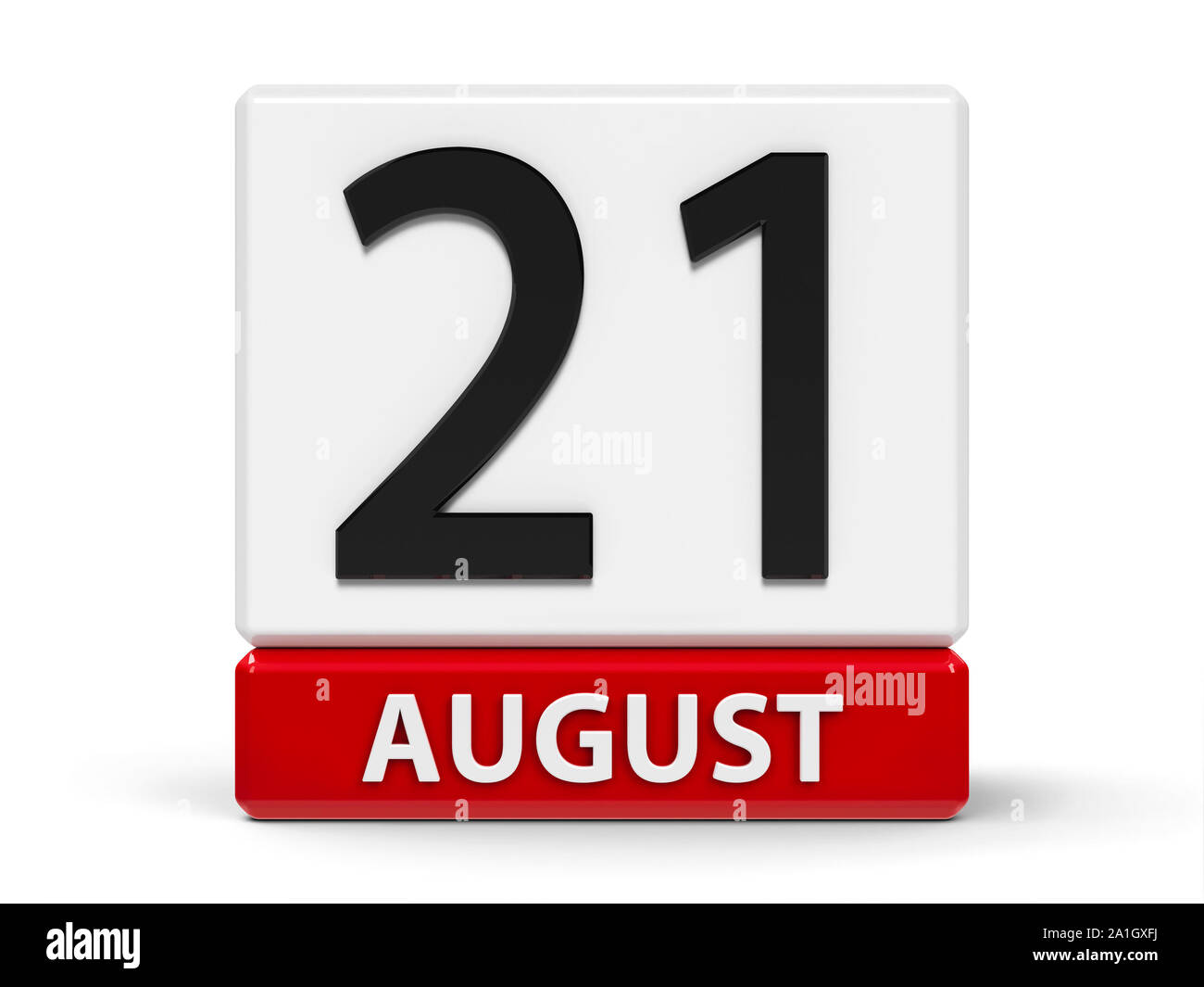 Red and white calendar icon from cubes - The Twenty First of August - on a white table - International Day of Remembrance of and Tribute to the Victim Stock Photo