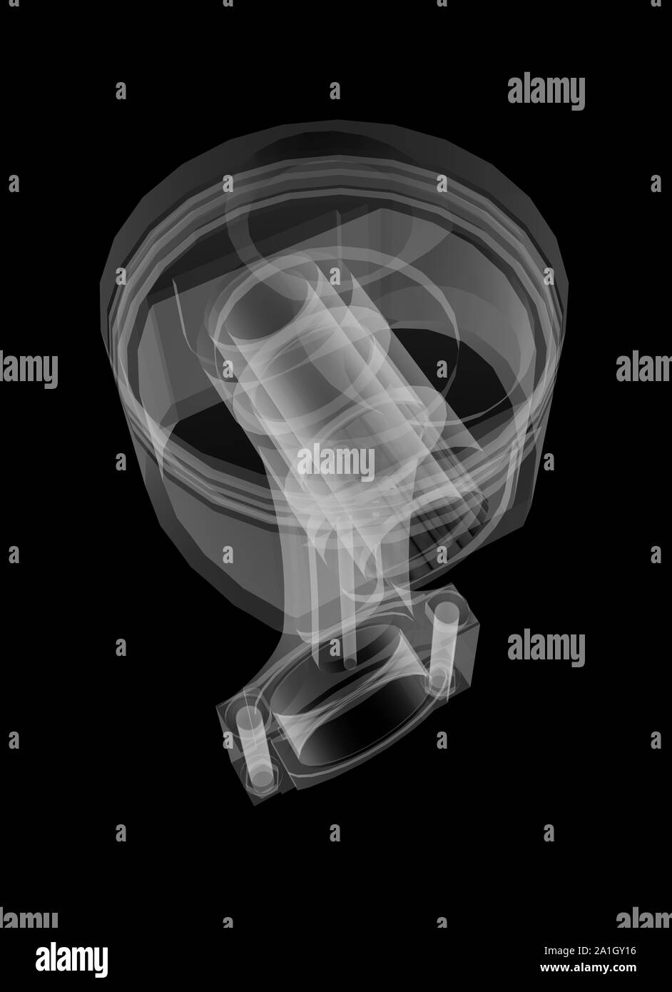 Piston XRay style. Isolated on black background. 3D illustration Stock