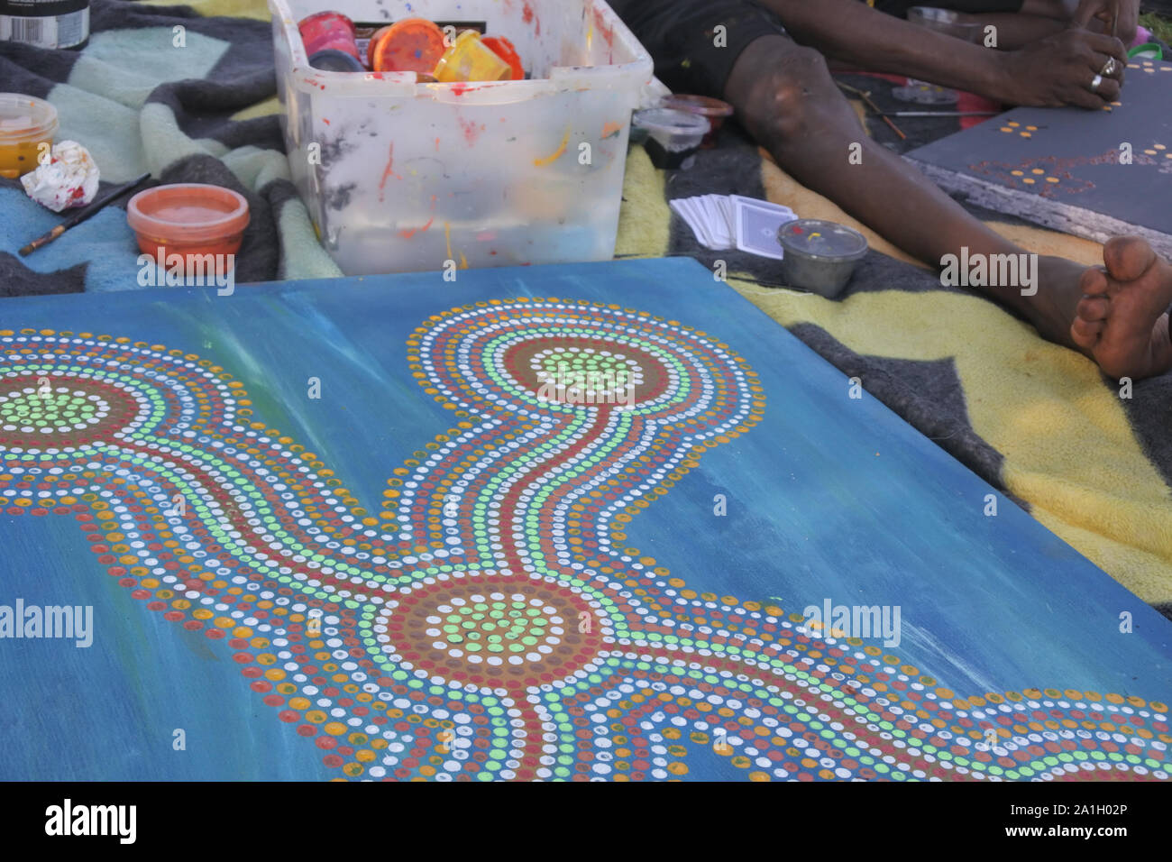 Aboriginal Artist Dot Painting Before Indigenous Australian Art Was Ever Put Onto Canvas The Aboriginal People Would Smooth O Stock Photo Alamy