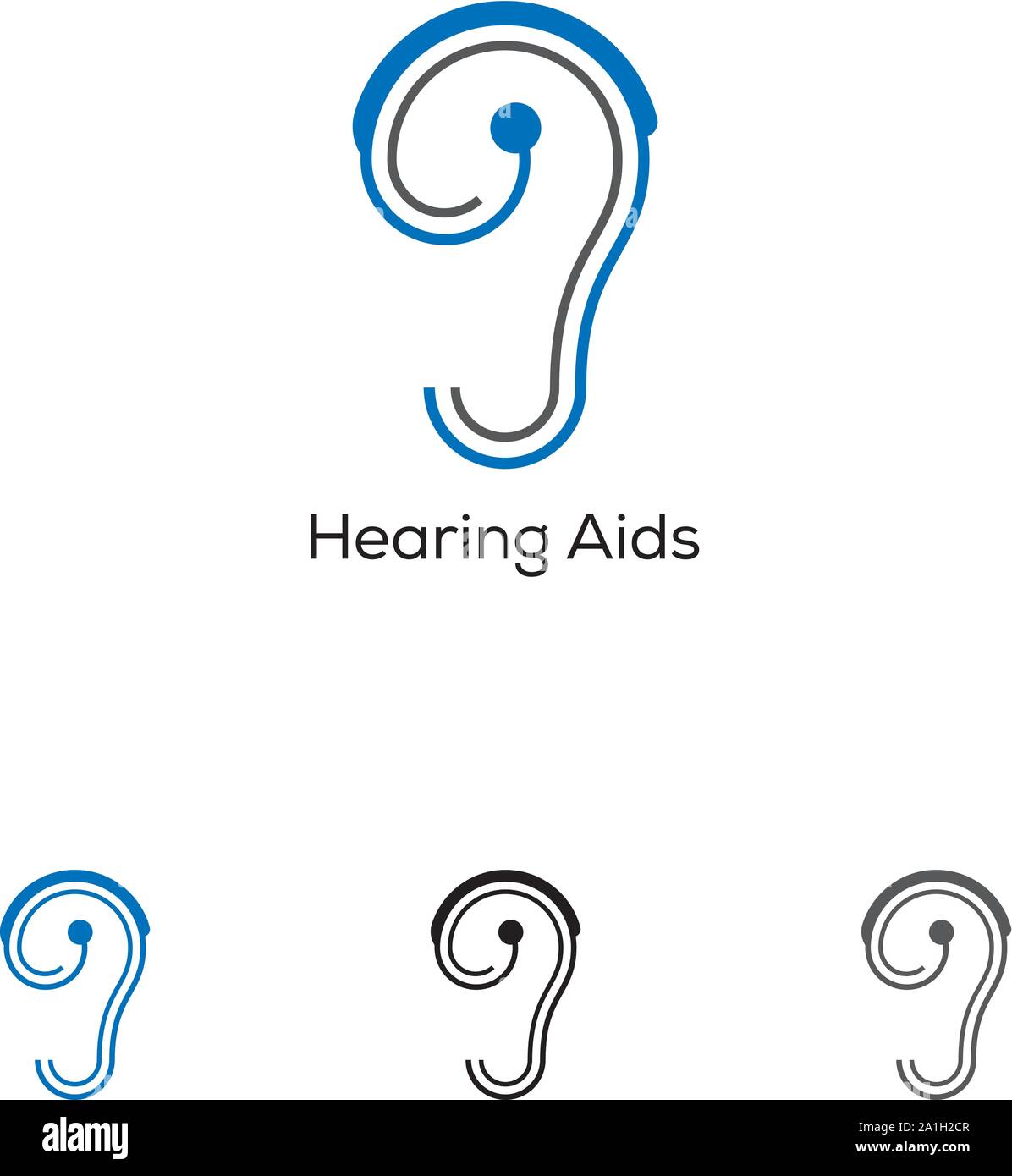 Hearing Aid Symbol, Ear vector icon hearing aid ear listen to sound graphics. Hearing aid logo, typography ear hearing vector logo image icon Stock Vector