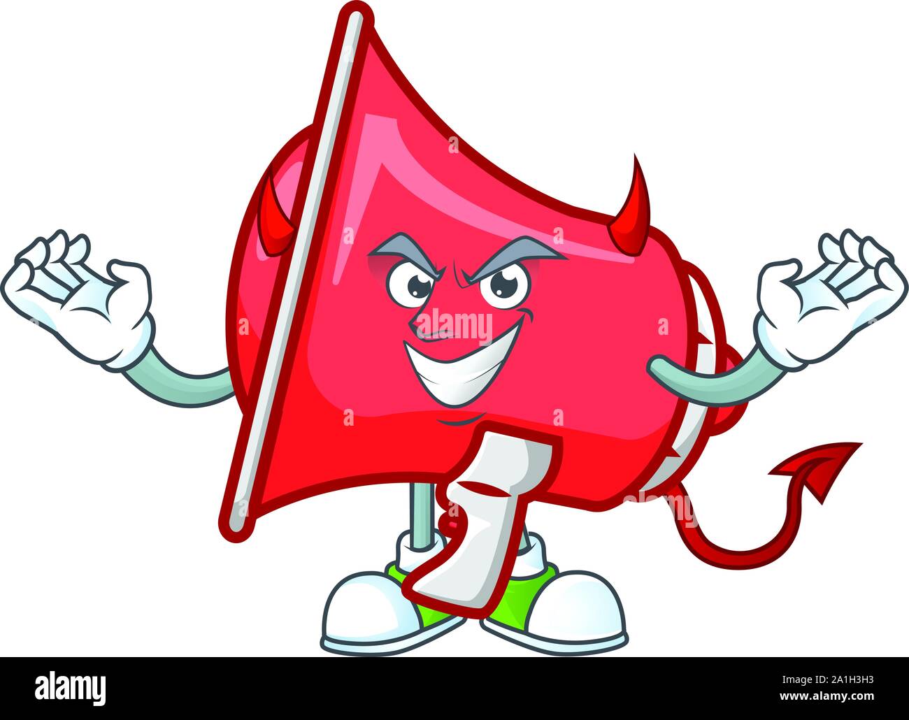 Devil red loudspeaker mascot on white background Stock Vector