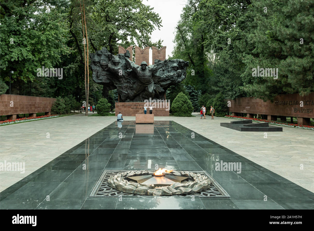 Almaty, Kazakhstan - August 9, 2019: Monument 'Memorial of Glory' in the Park of 28 Panfilov Guardsmen in Almaty Stock Photo