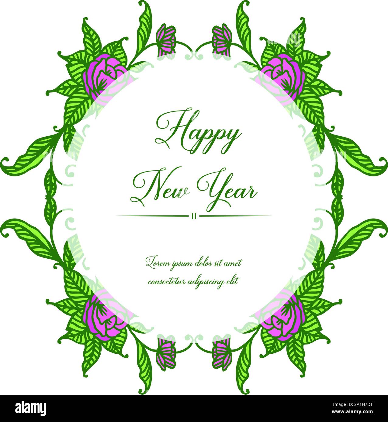 Poster or banner for happy new year, with nature green leaves frame and ...