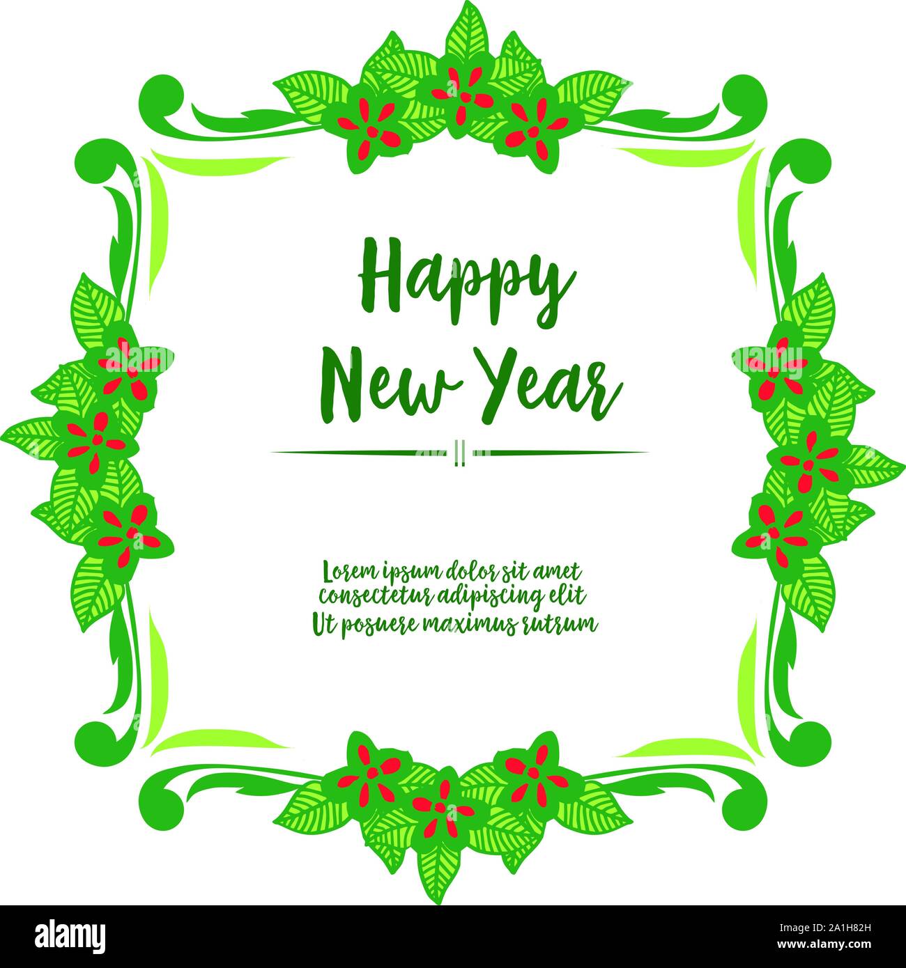 Template of greeting card happy new year, with wallpaper of red flower ...