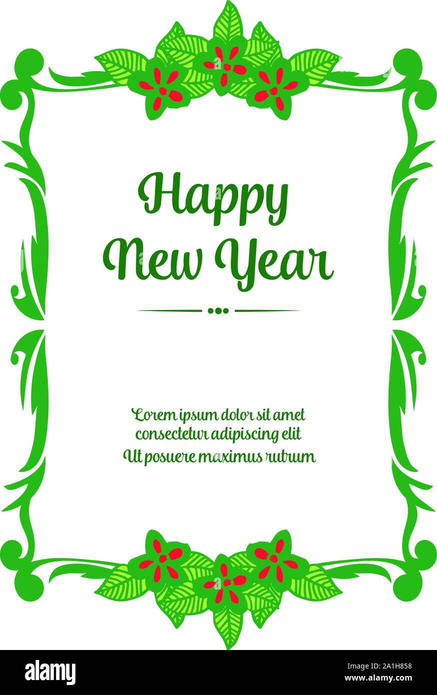 Template of greeting card happy new year, with wallpaper of red flower ...