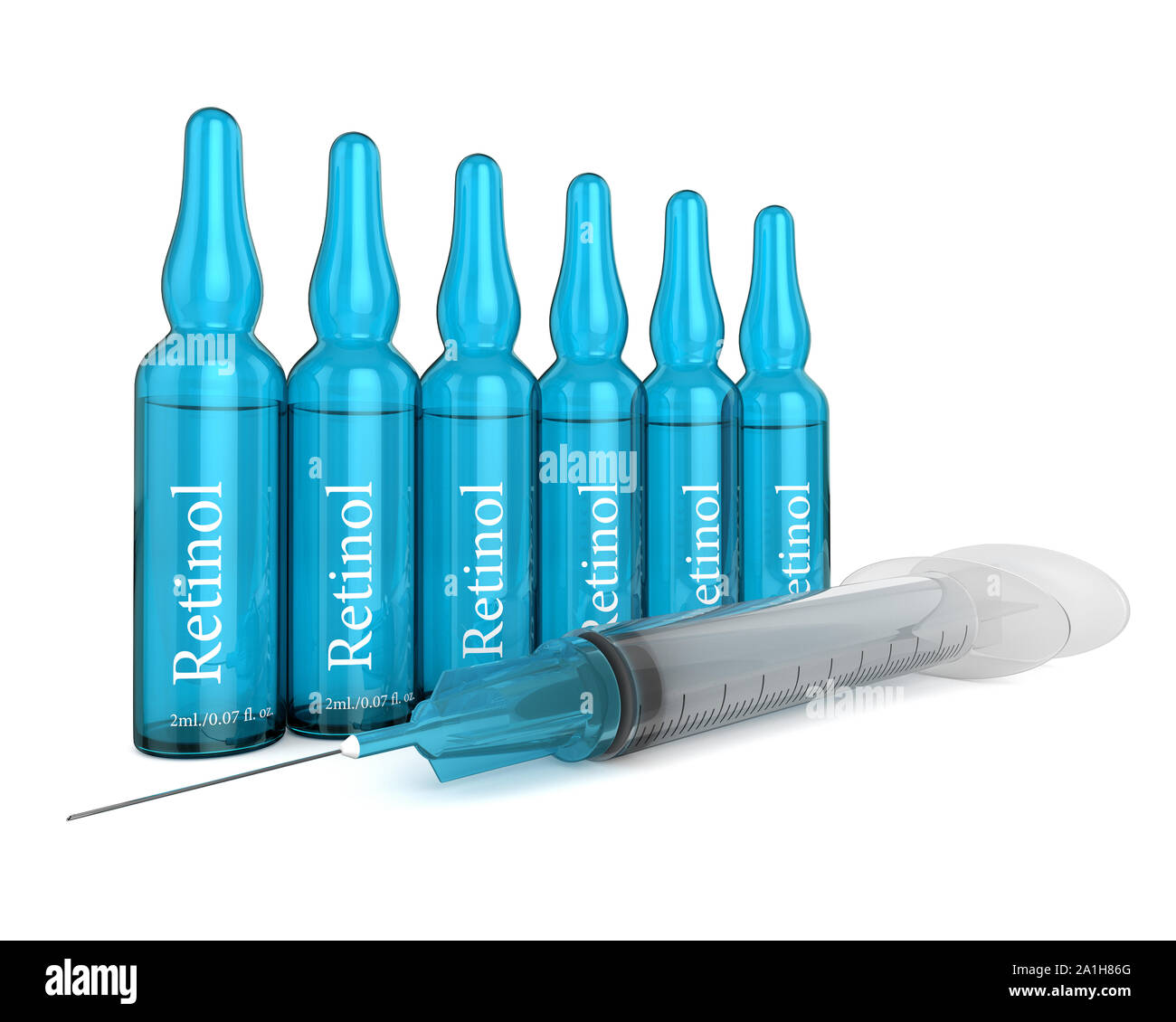 3d render of retinol ampoules over white  background Stock Photo