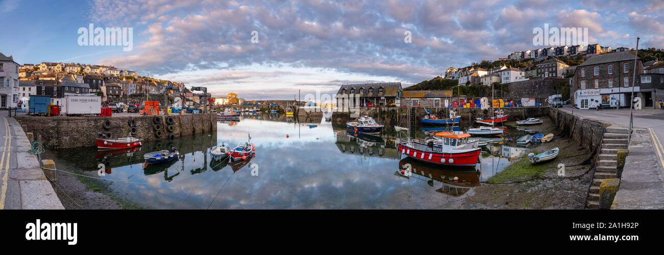 Panoramic view of the harbour at Mevagissey, Cornwall, England Stock Photo