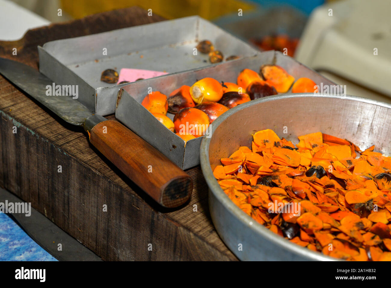 the process and the tools of bunch analysis lab for oil palm industry. Stock Photo