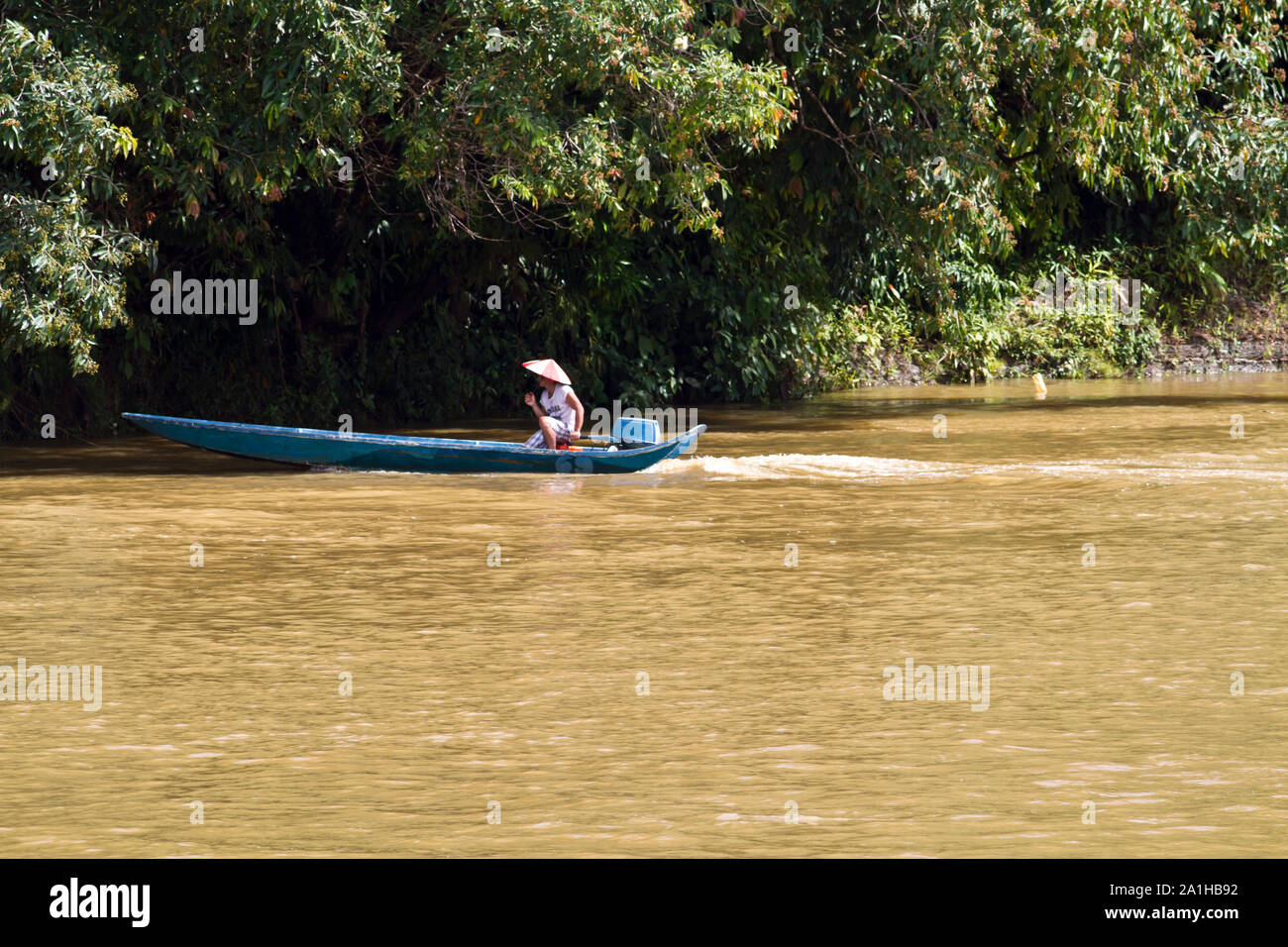 One Fisherman Using A Speed Boat On A Fishing Attempt In Sungei Rajang Sarawak Malaysia Stock Photo Alamy