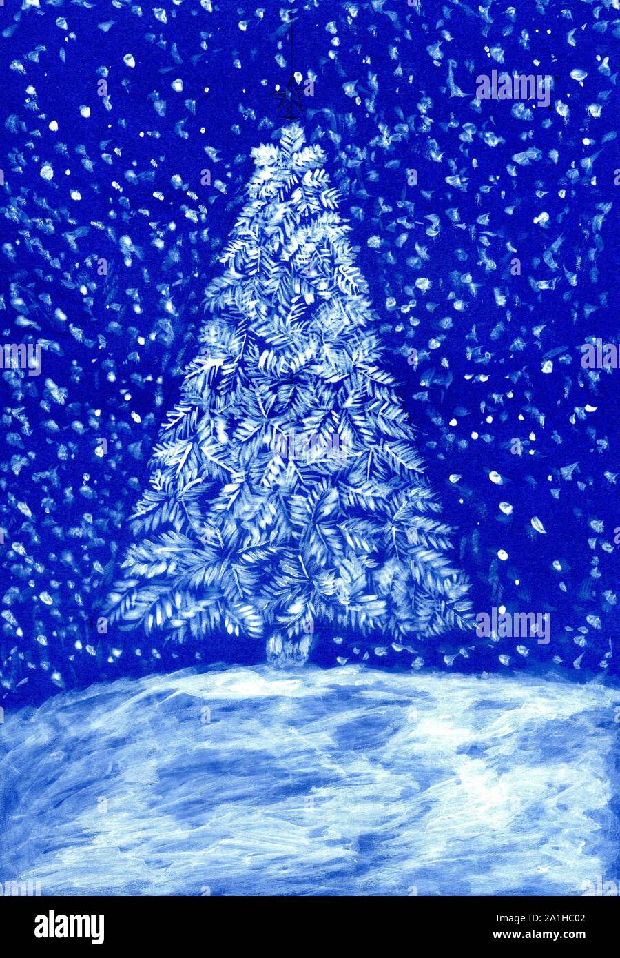 Decorative Christmas tree, hand drawn illustration, watercolor painting Stock Photo - Alamy