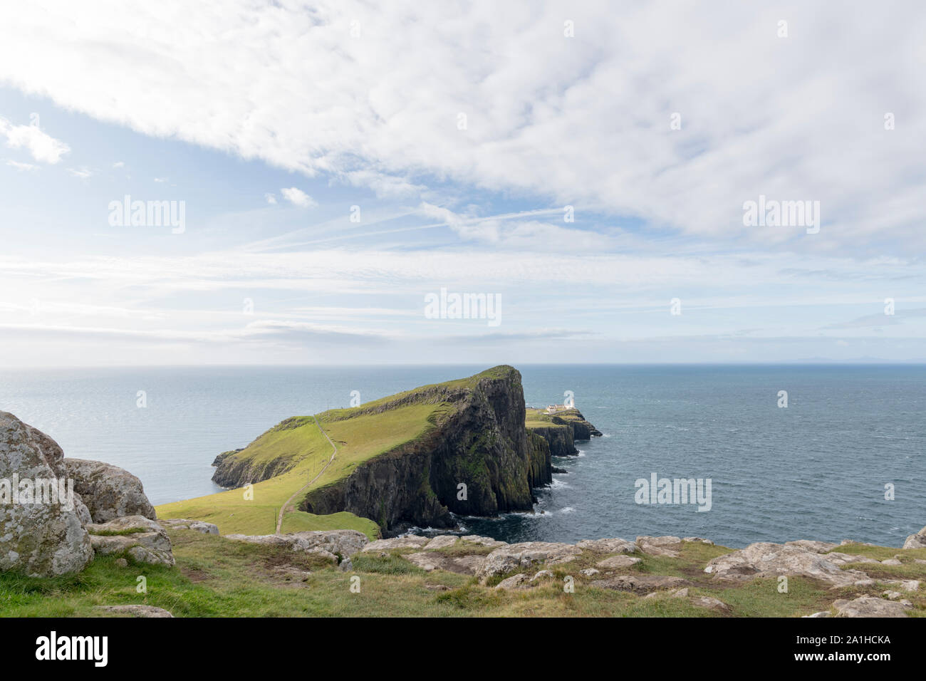 Neist Point Lighthouse on the Isle of Skye in Scotland Stock Photo