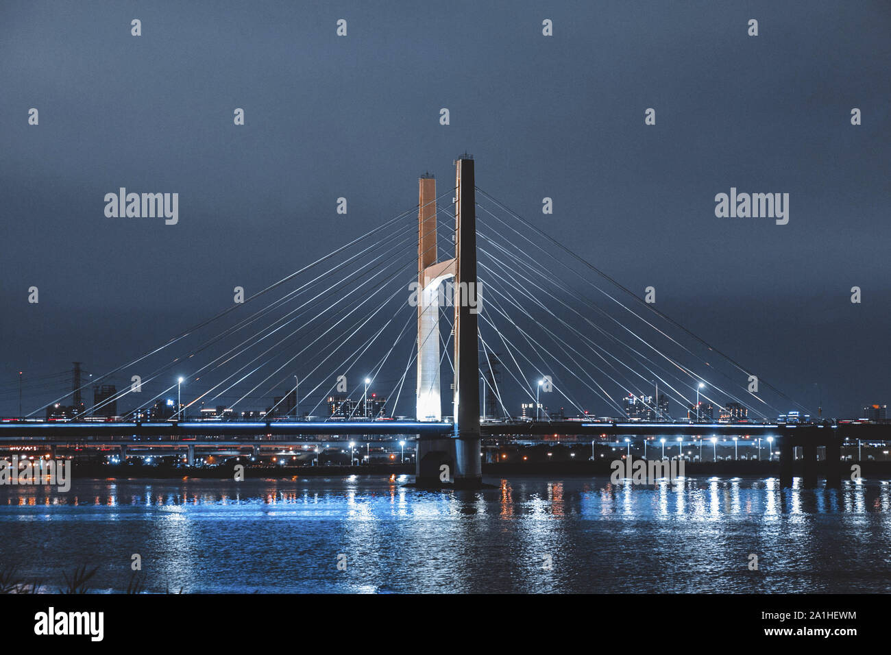 Cable-stayed Bridge at the night Stock Photo - Alamy