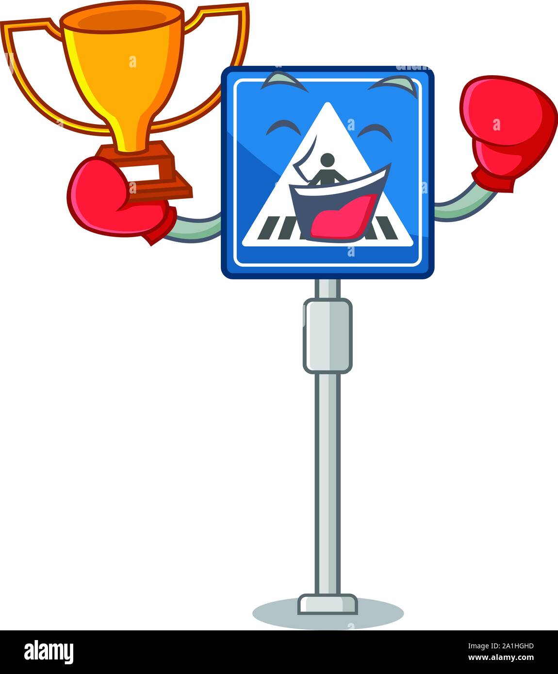 Boxing winner crosswalk sign with the character shape Stock Vector