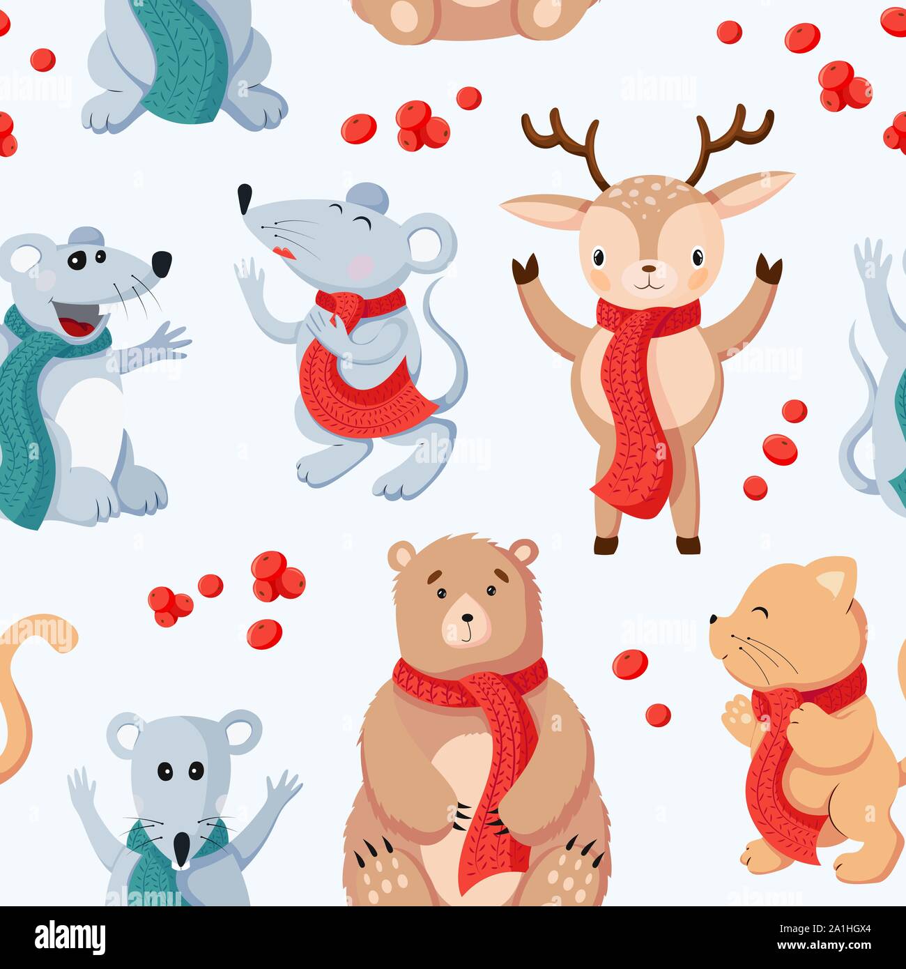 Seamless Christmas pattern background with animals and holiday ...