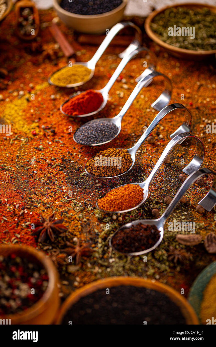 Spicy cooking concept, Indian spices selection Stock Photo Alamy