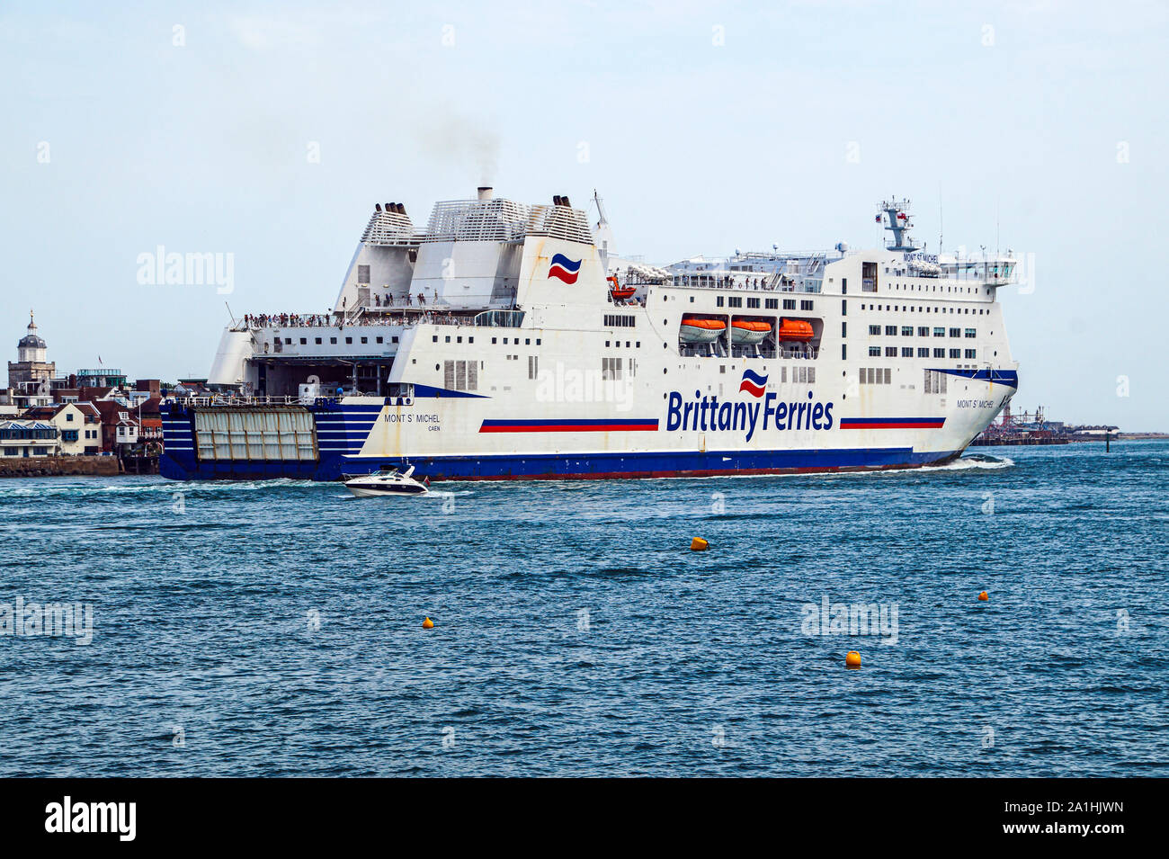 Brittany Ferries car and passenger ferry Mont St Michel leaving  Portsmouth harbour Hampshire England UK Stock Photo