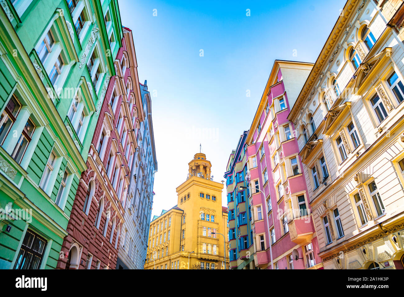 View of colorful houses in old town in Prague city Stock Photo