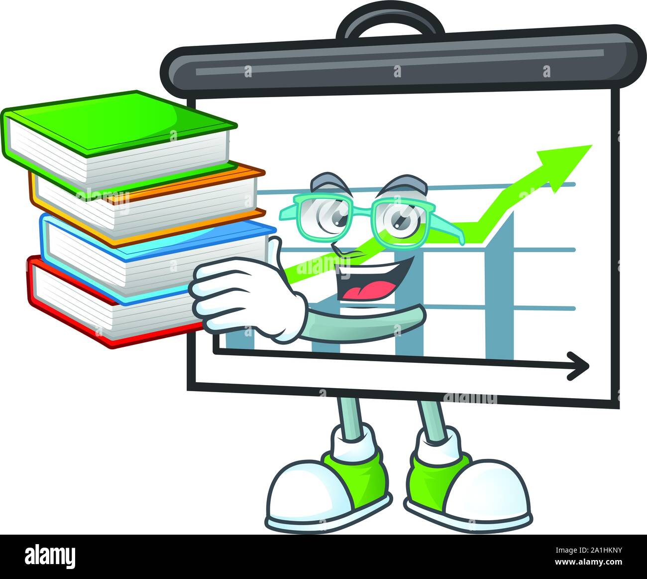 Student with book up graphic board cartoon mascot style Stock Vector