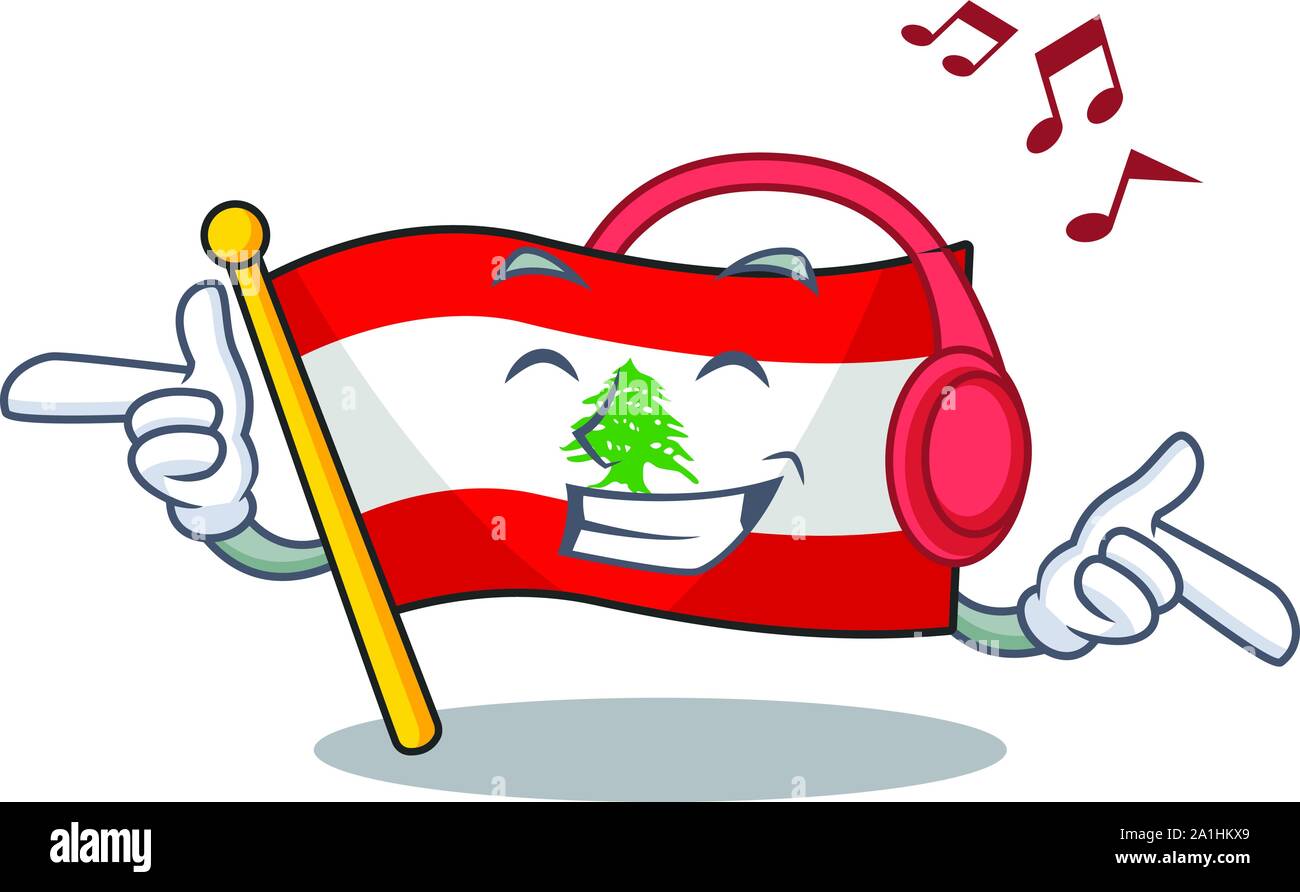 Listening music flag lebanon stored in cartoon drawer Stock Vector