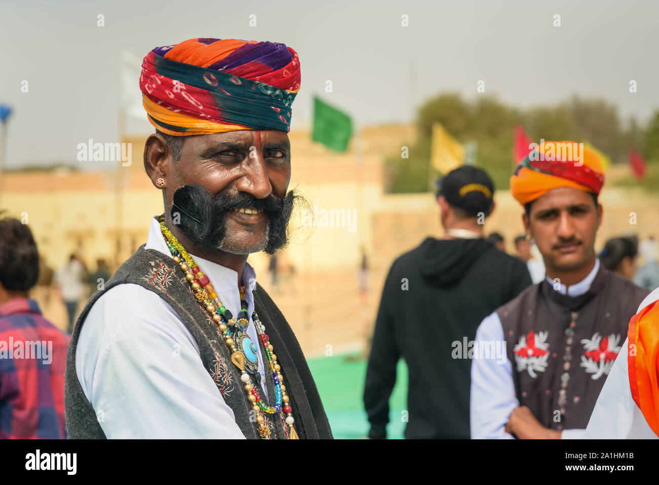 Jaisalmer India February 17 2019 Indian men with mustache wearing traditional clothes in Desert Festival in Jaisalmer. Rajasthan Stock Photo Alamy