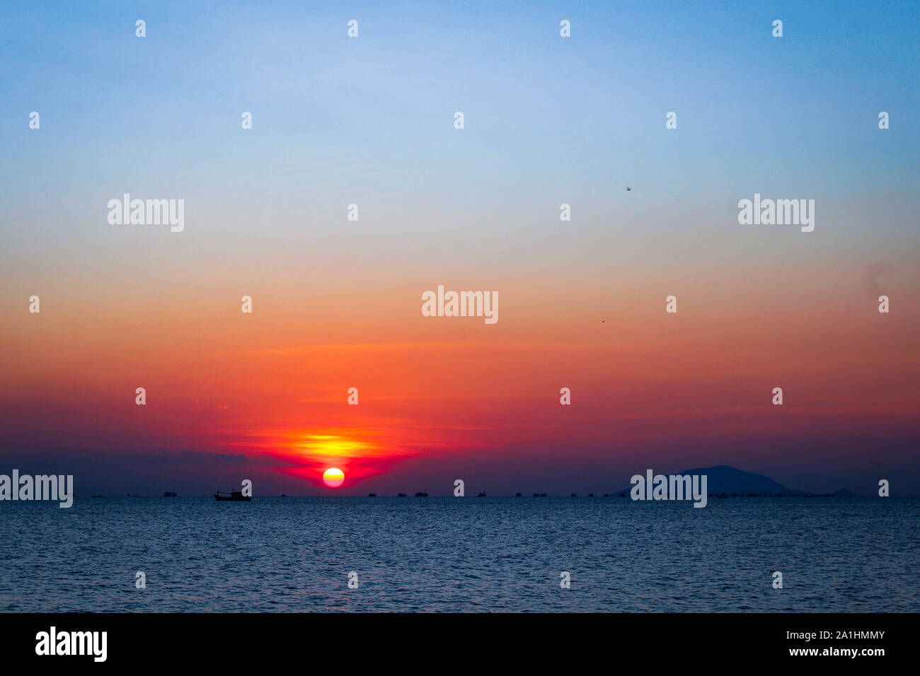 Turtle island sun set time photographed in Rach Gia, Kien Giang, Viet Nam Stock Photo