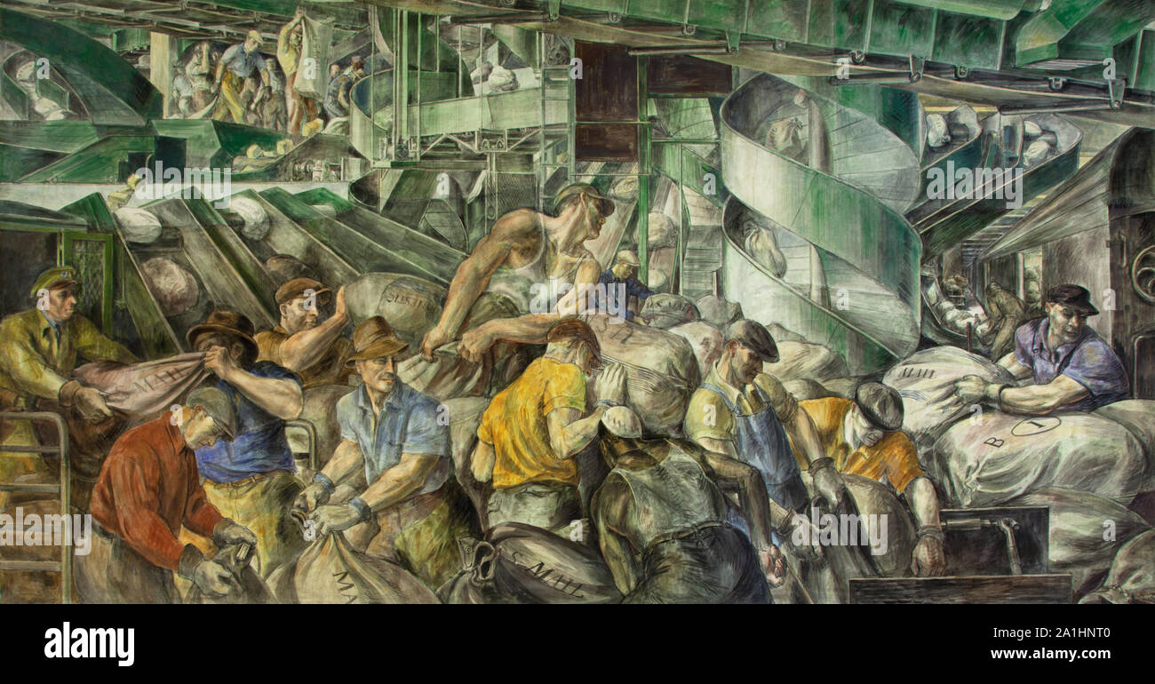 Mural Sorting the Mail, by Reginald Marsh at the Ariel Rios Federal Building, Washington, D.C Stock Photo