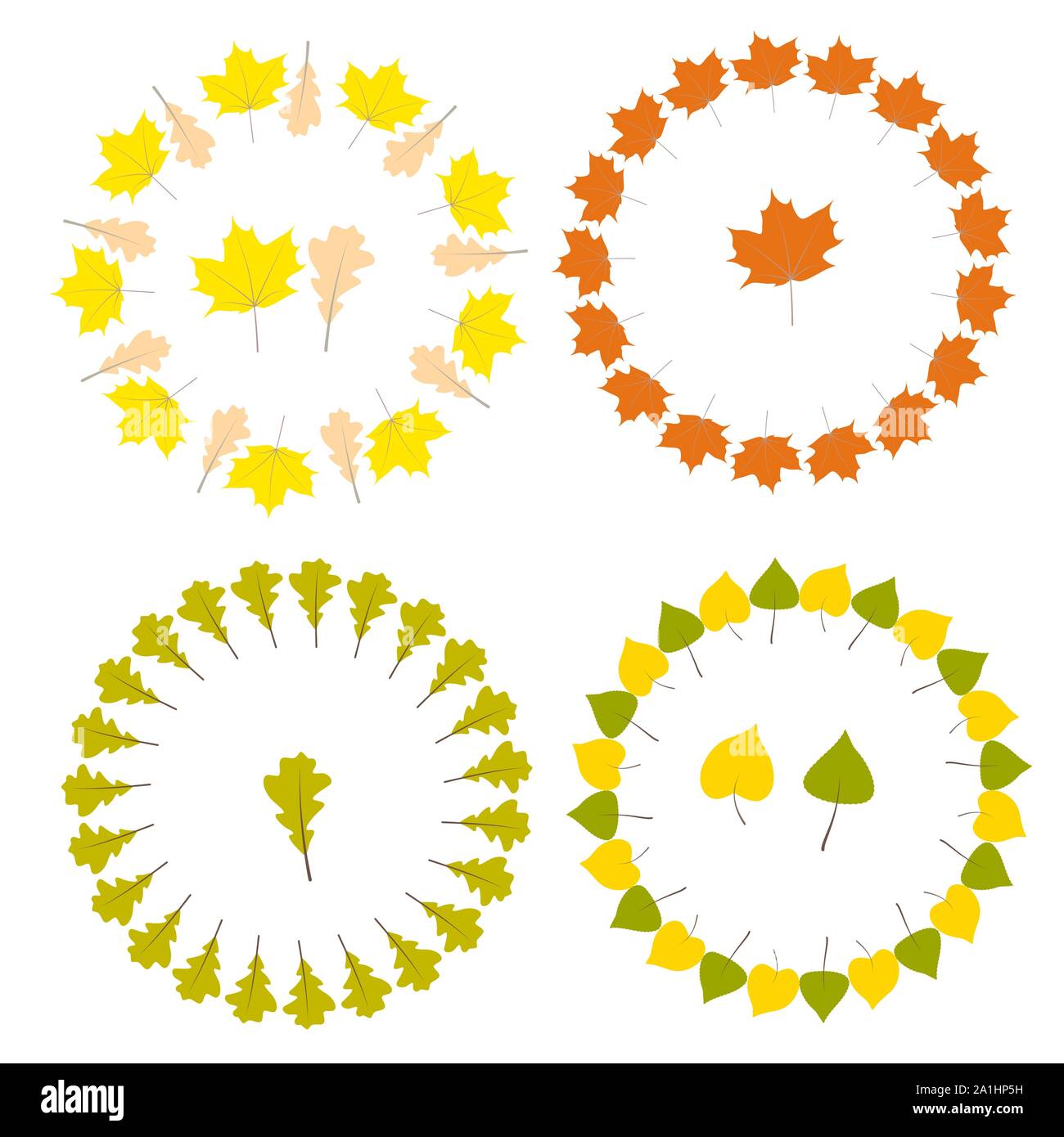 Set of Vector autumn wreath of fallen leaves. The illustration on a ...